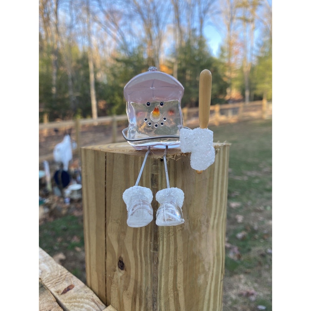 Seasons of Cannon Falls Clear Acrylic Ice Cube Snowman 5" Baseball Player - Picture 6 of 6